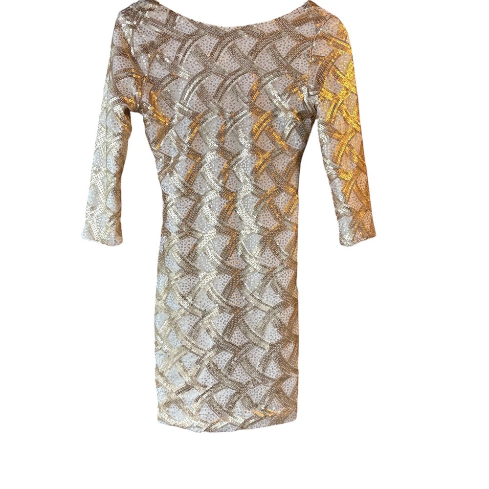 As U Wish Gold Sequin  Lattice Mini Dress Scoop Back Party  Small NWT #715